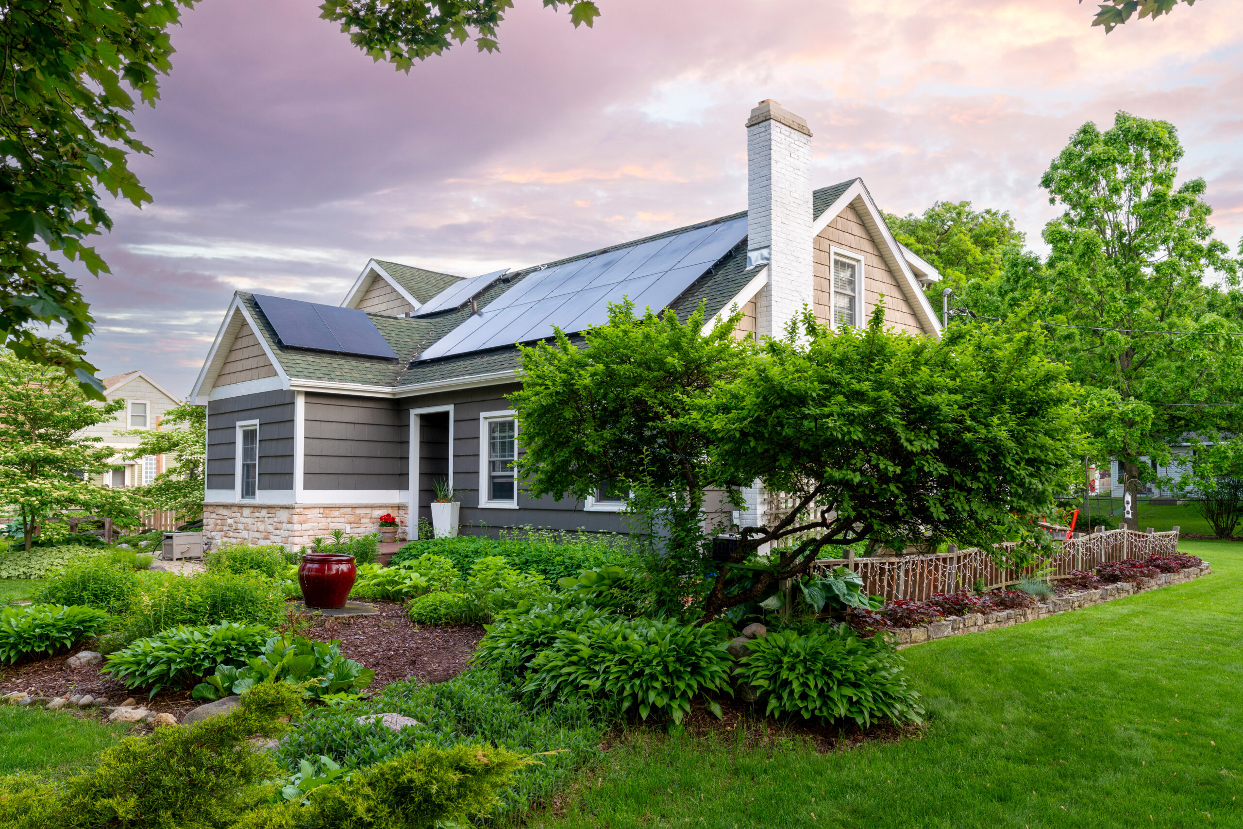 Solar panels on dark gray home