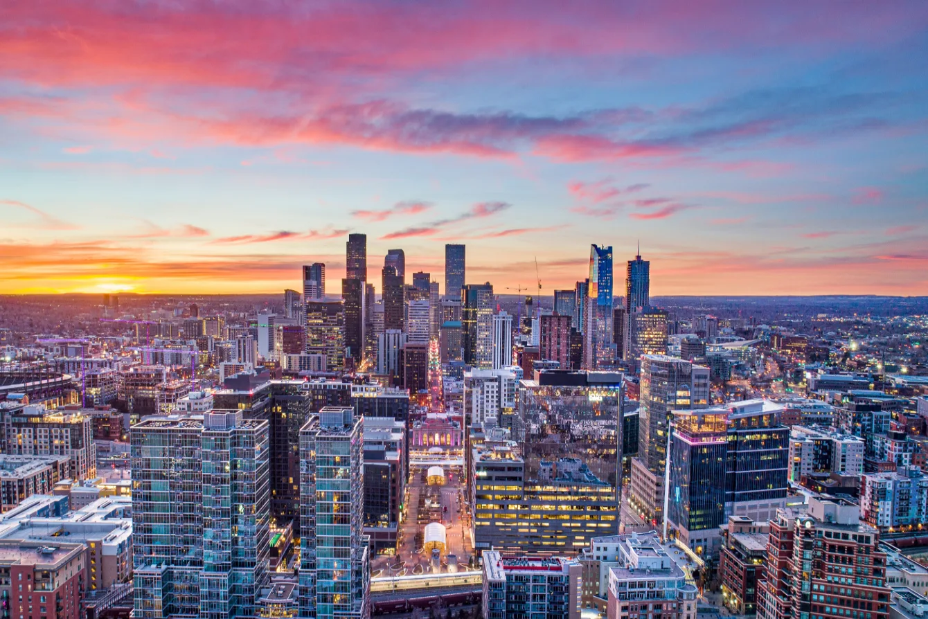 Denver skyline at sunset